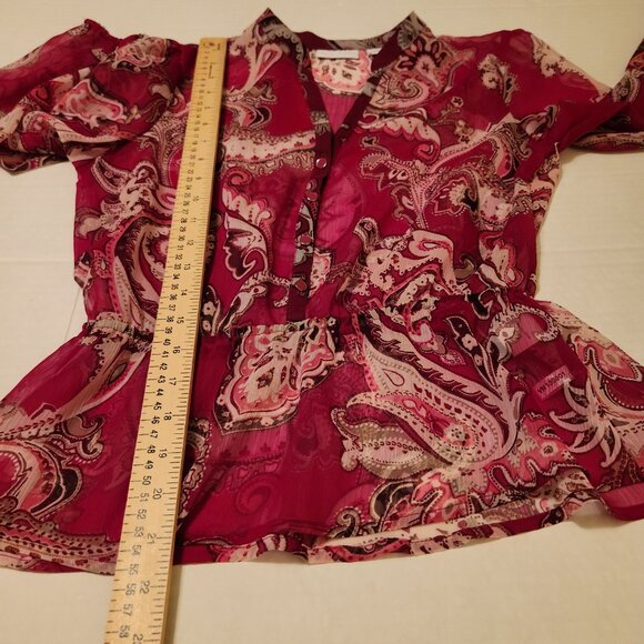 ❤️ 4/$20 New York & Co top Women's XS Sheer chiffon paisley buttons 3/4 sleeve - Picture 7 of 14